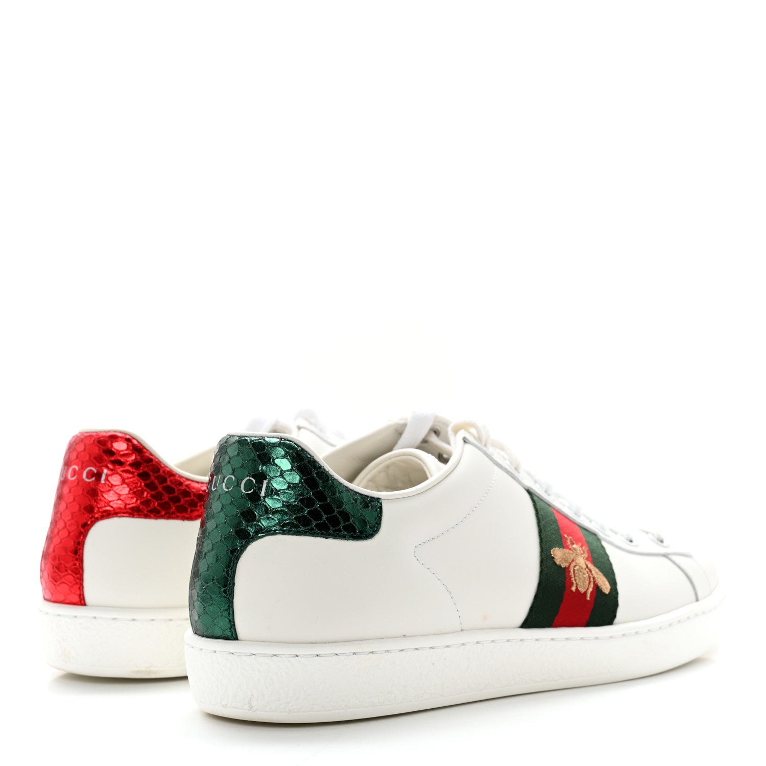 Gucci Calfskin Ayers Bee Embroidered Womens Ace Sneakers 38 White Green 4 of 13