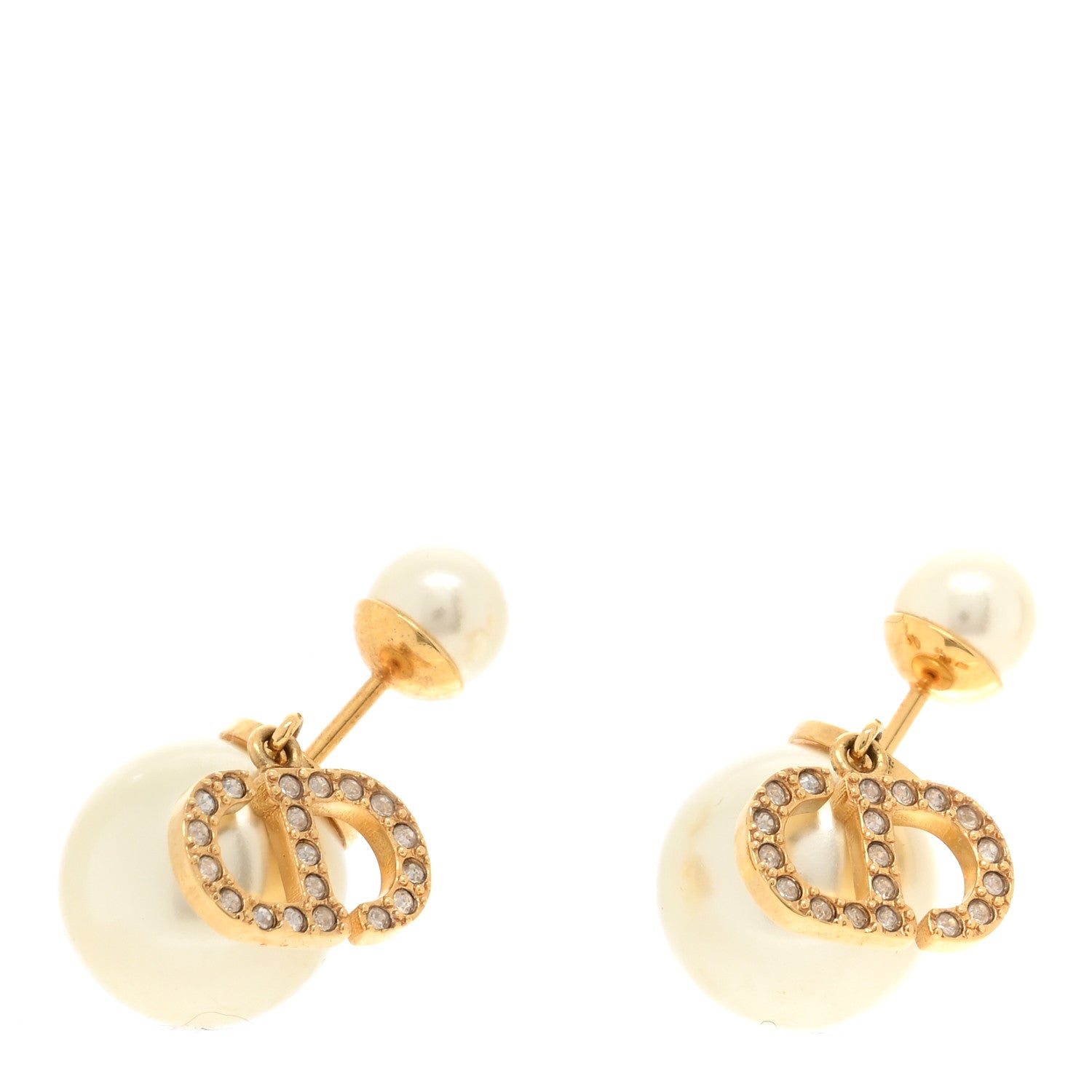 Christian Dior Pearl Crystal Tribal CD Drop Earrings Gold 1 of 5