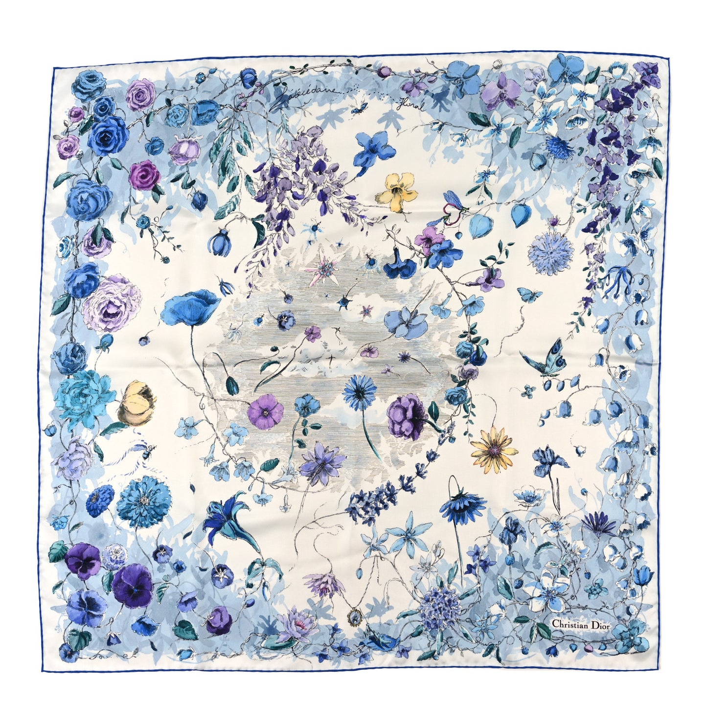 Silk Florilegio 90 Square Scarf Blue Multicolor