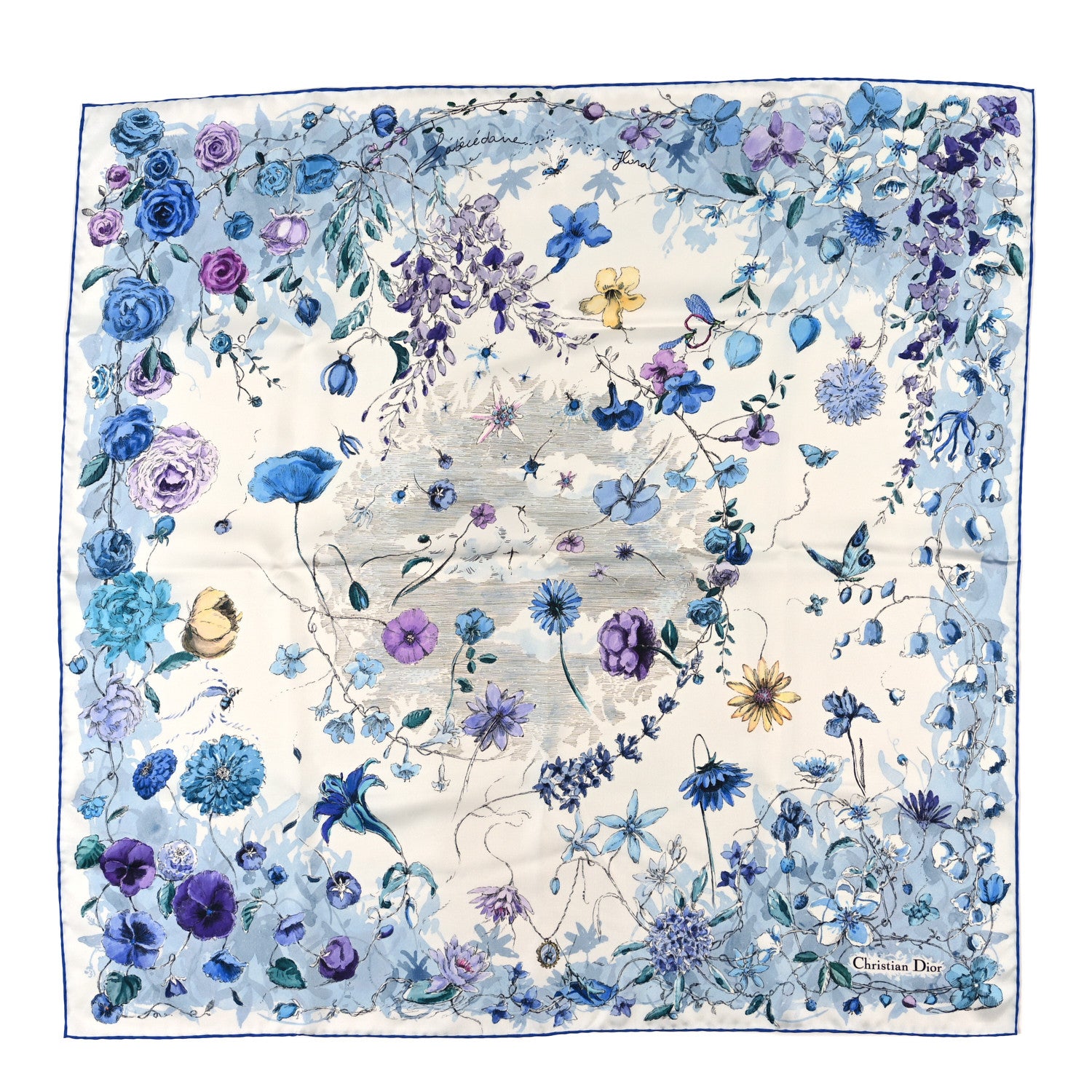 Christian Dior Silk Florilegio 90 Square Scarf Blue Multicolor 1 of 3