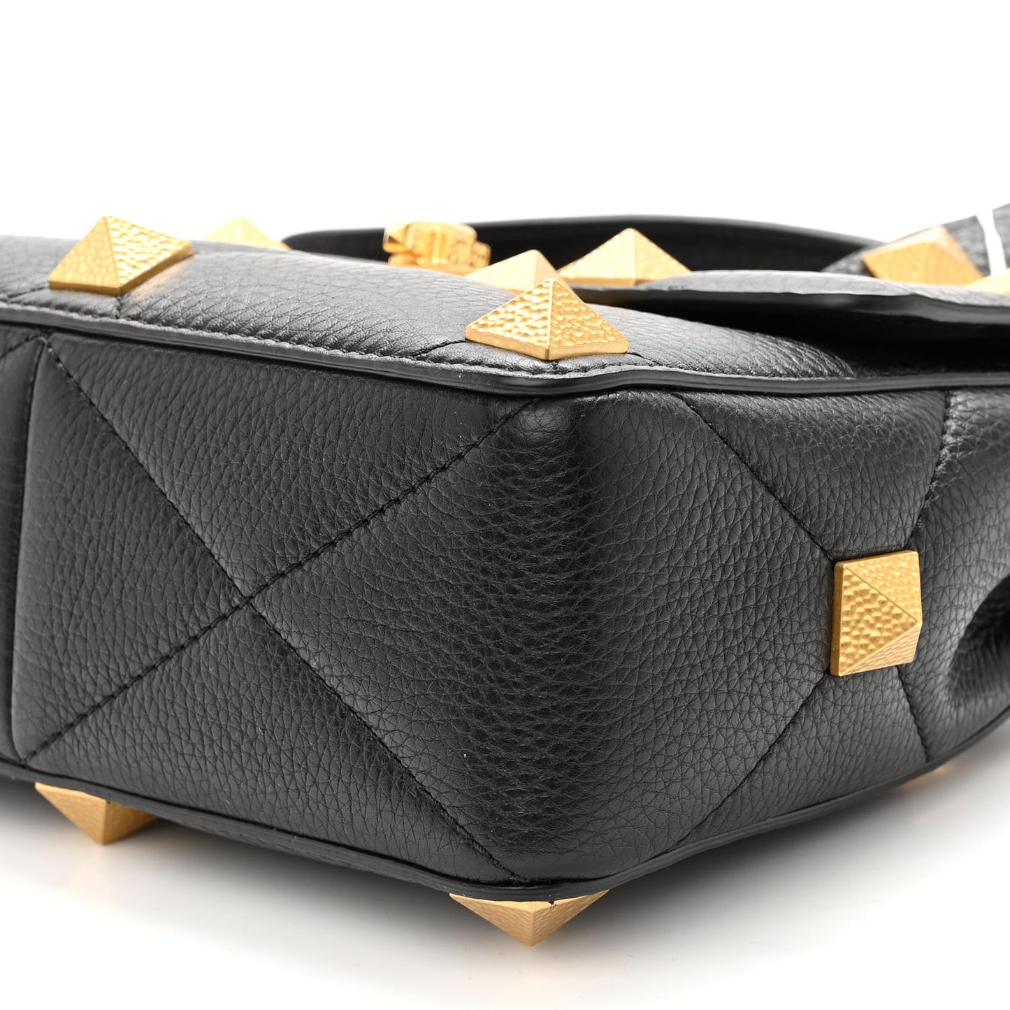 Grained Calfskin Medium Roman Stud Shoulder Bag Black