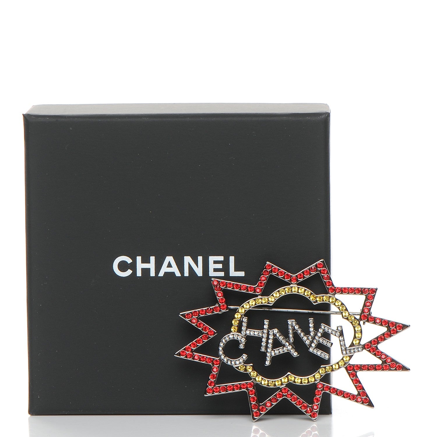 Chanel Ruthenium Crystal CC Brooch Red Yellow 5 of 5