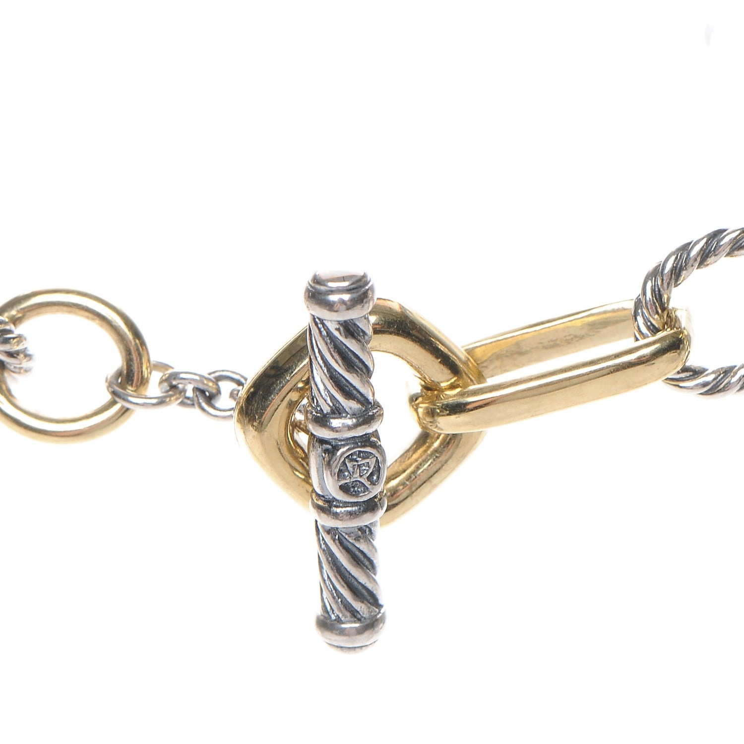 David Yurman Sterling Silver 18K Yellow Gold 10mm Medium Oval Link Necklace 4 of 5