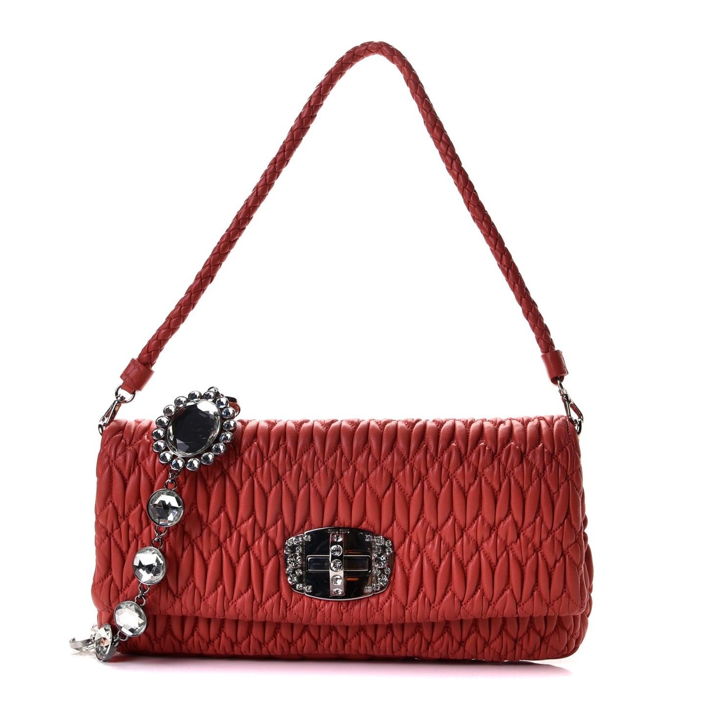 Nappa Matelasse Crystal Flap Clutch Lacca
