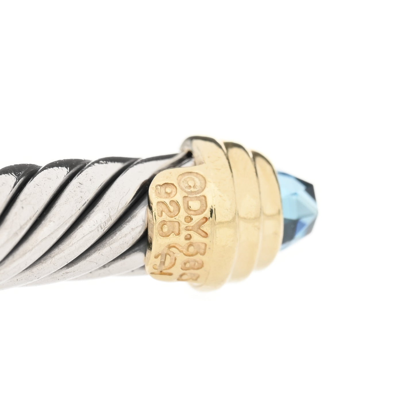 Sterling Silver 14K Yellow Gold Blue Topaz 5mm Cable Classics Petite Color Bracelet