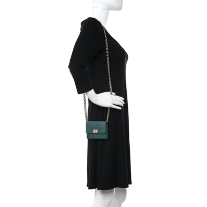 Chanel Caviar Quilted Boy Card Holder On Chain Green 2 of 8