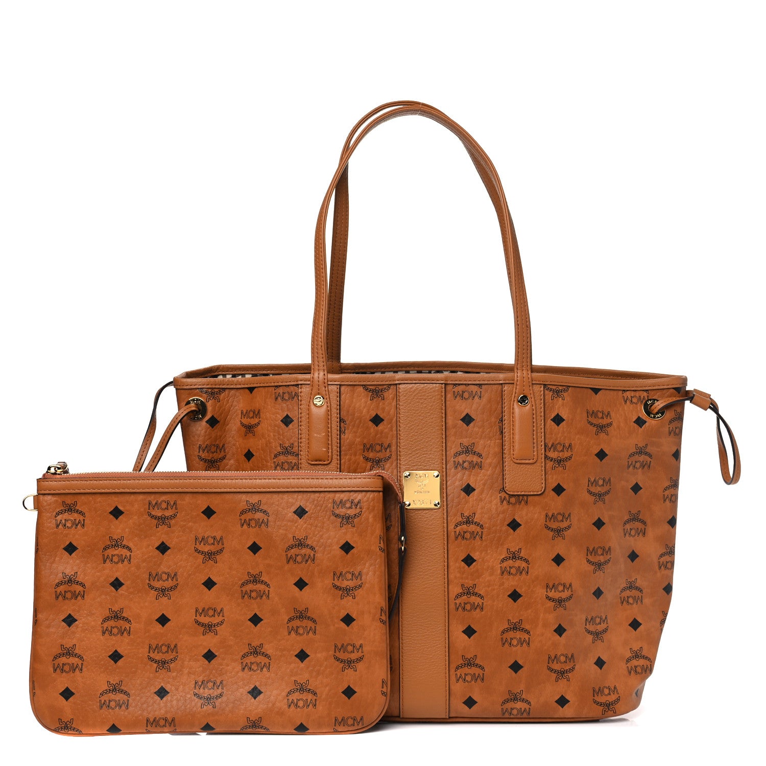 MCM Visetos Medium Liz Reversible Shopper Tote Cognac 1 of 8