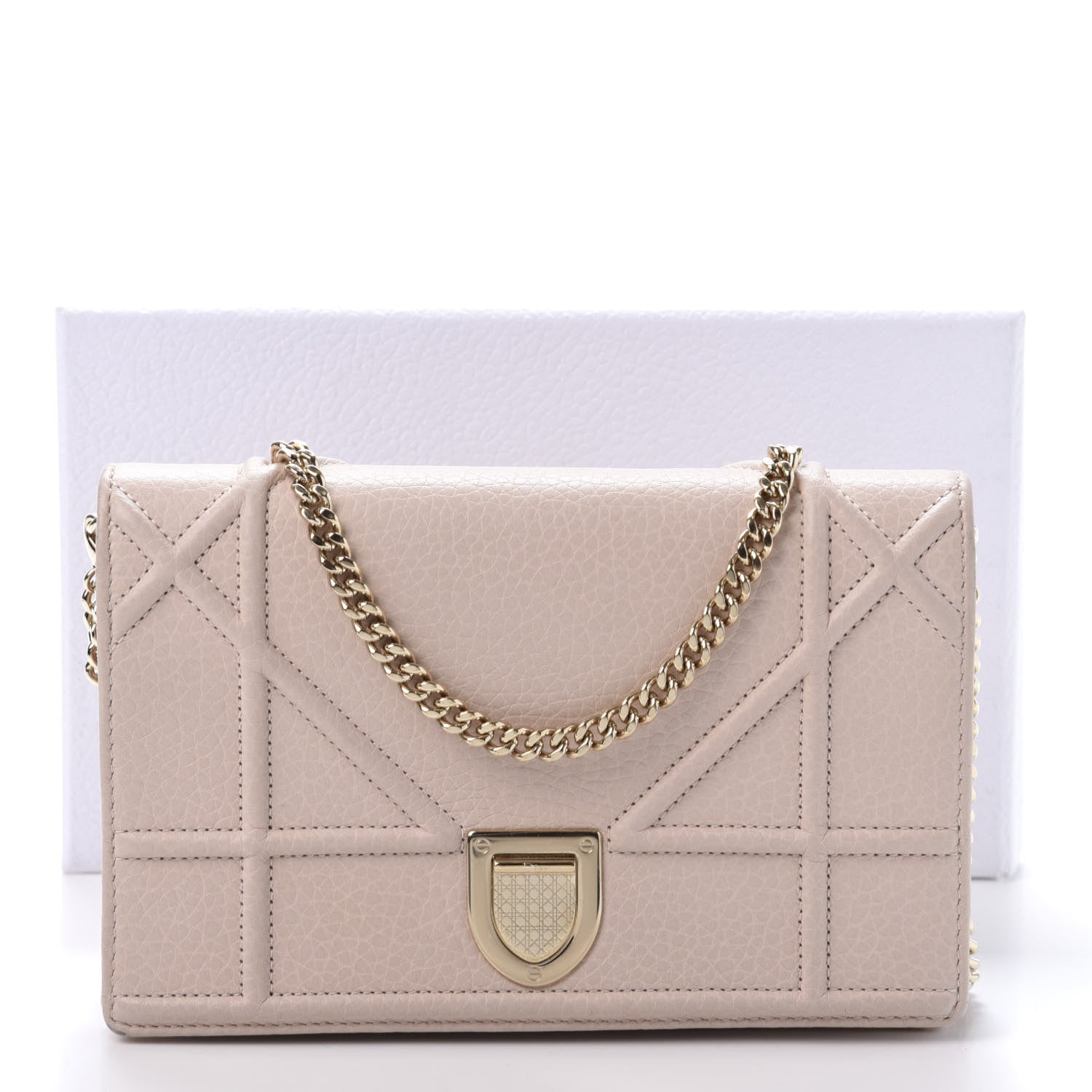 Christian Dior Grained Calfskin Diorama Wallet on Chain Pouch Nude 11 of 11