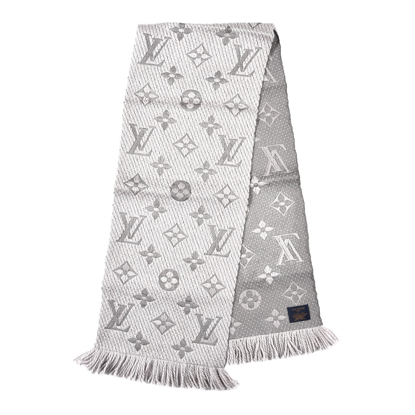 Wool Silk Logomania Scarf Pearl Grey