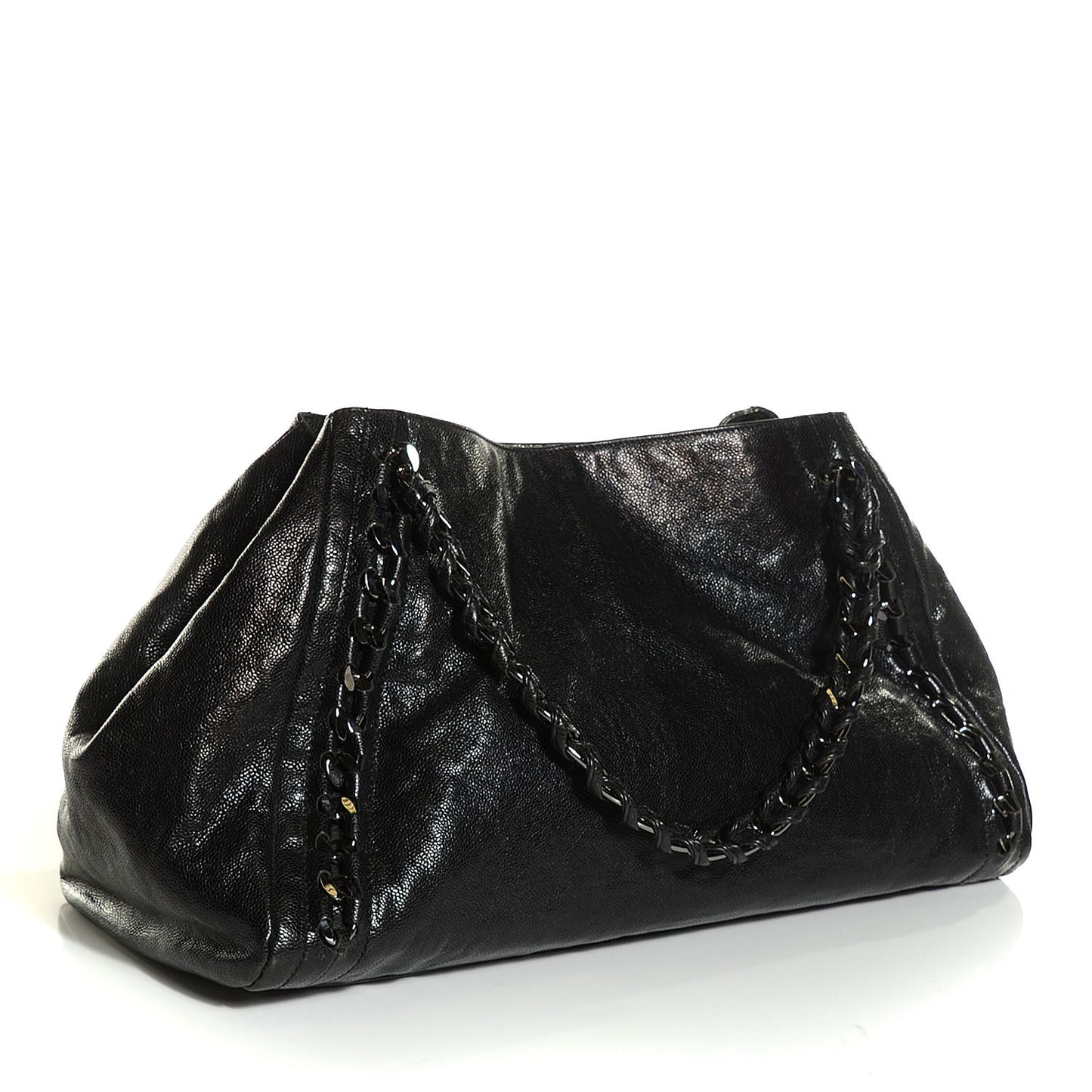 Glazed Caviar East West Modern Chain Tote Black