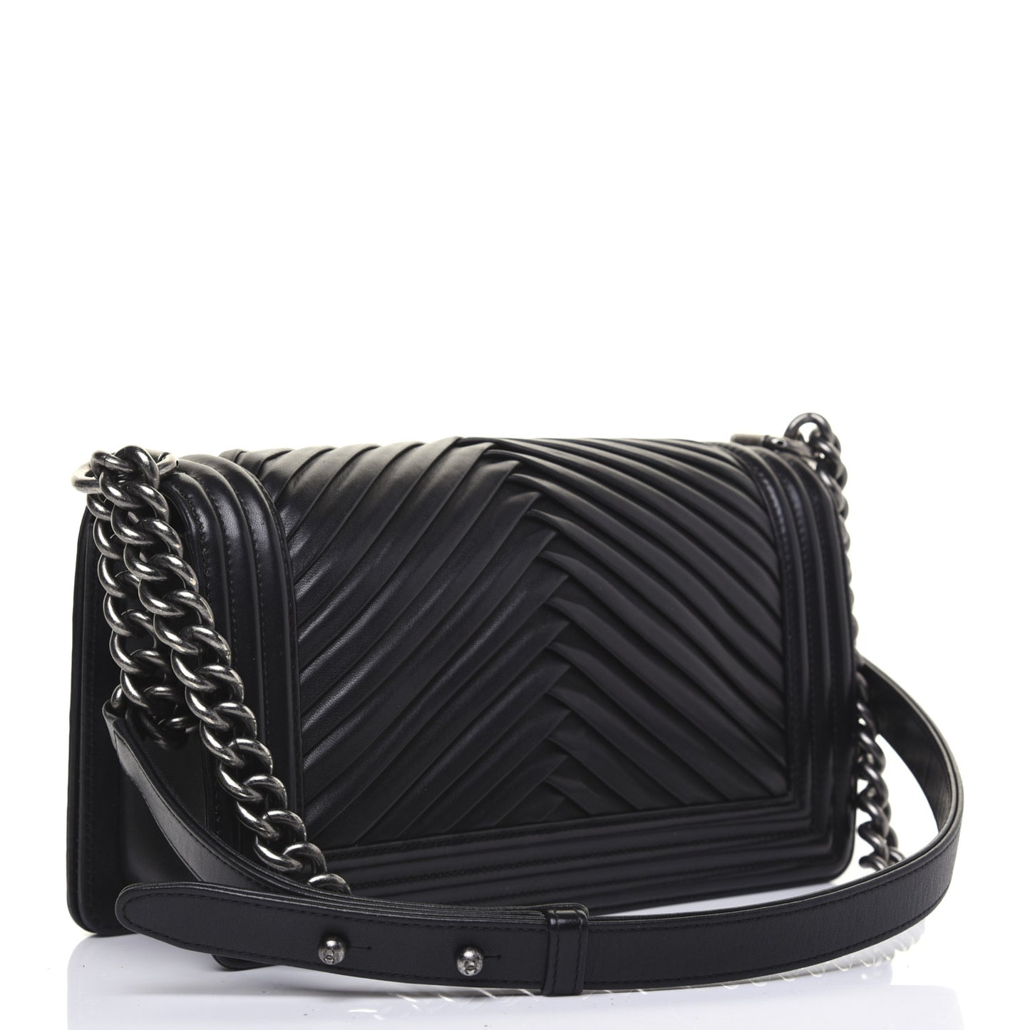 Lambskin Pleated Medium Boy Flap Black