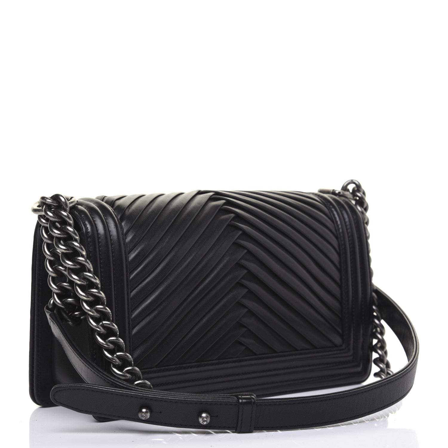 Chanel Lambskin Pleated Medium Boy Flap Black 3 of 16