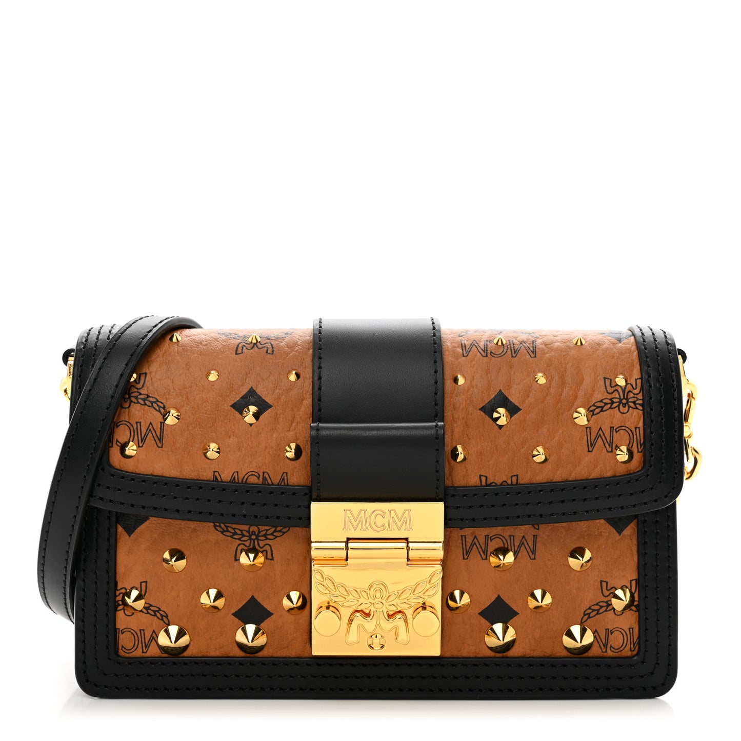 Visetos Monogram Studded Mini Tracy Crossbody Bag Cognac
