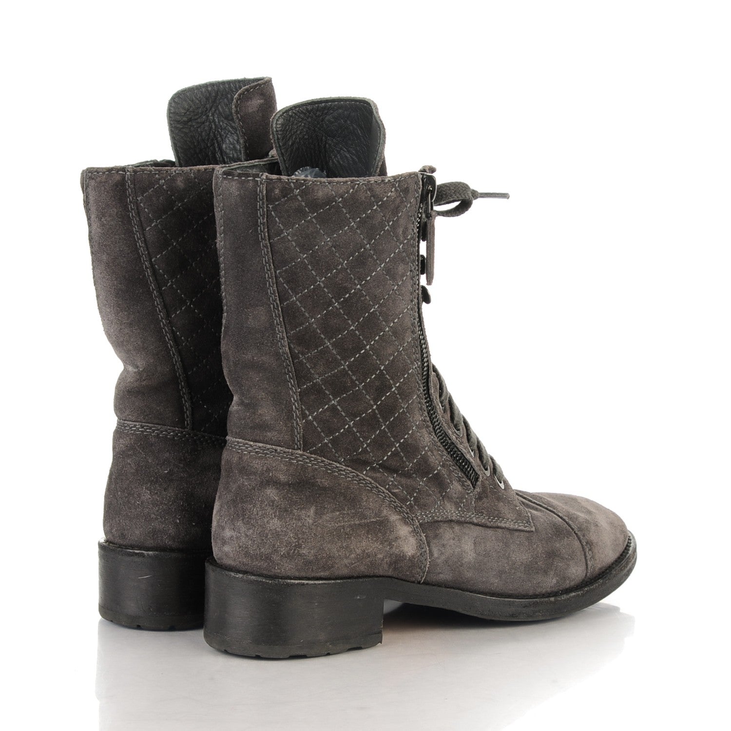 Chanel Suede Calfskin Quilted Combat Boots 39.5 Grey 4 of 7