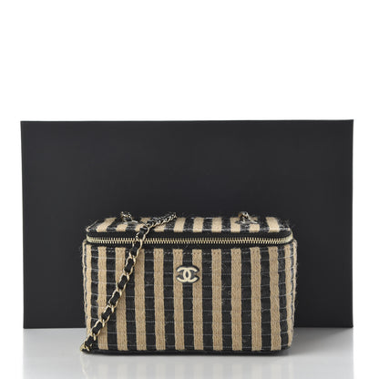 Chanel Raffia Jute Striped Small Vanity Case With Chain Black Beige 11 of 11
