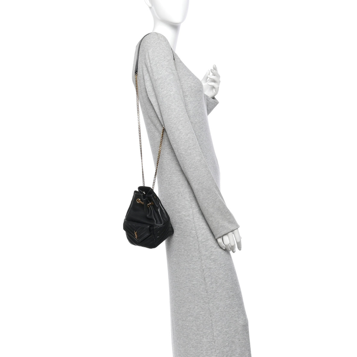 Lambskin Matelasse Monogram Joe Nano Bucket Bag Black