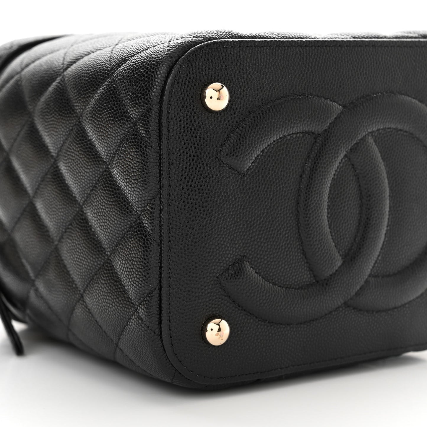Caviar Quilted Small Top Handle Vanity Case With Chain Black