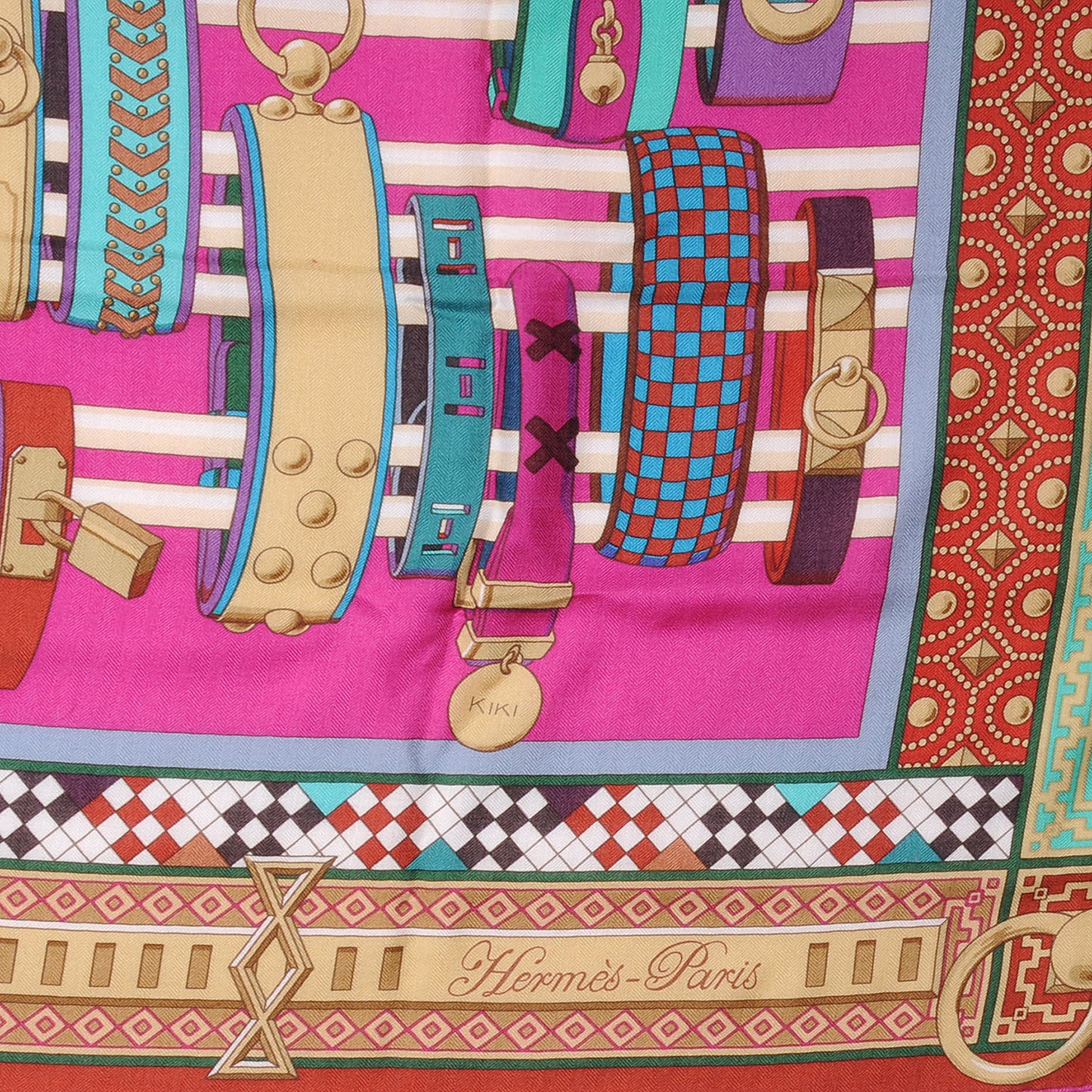 Cashmere Silk Colliers de Chiens Shawl 140 Fuchsia Turquoise Grenat