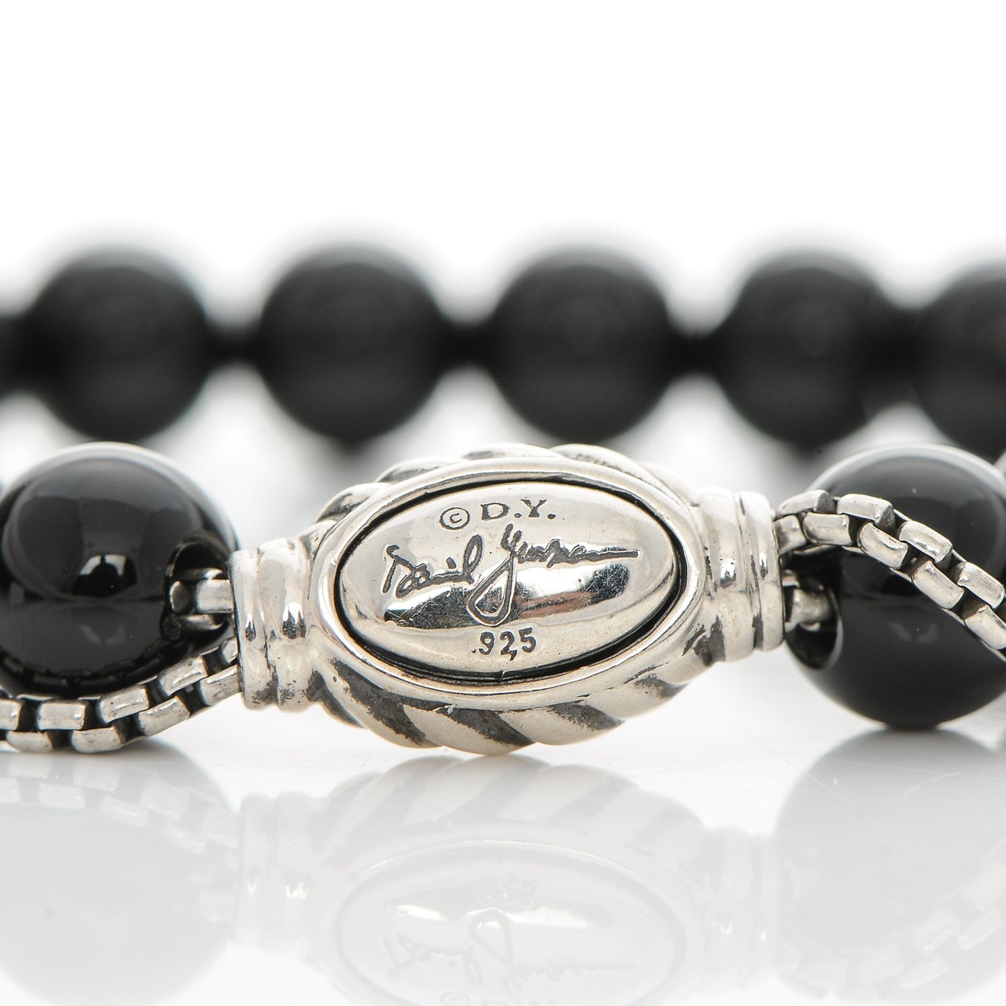 Sterling Silver Black Onyx 8mm Spiritual Beads Adjustable Bracelet