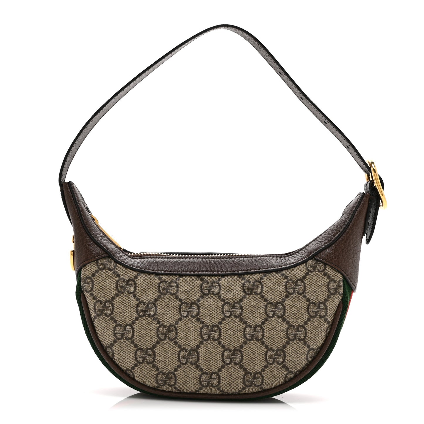 GG Supreme Monogram Textured Calfskin Web Mini Ophidia Half Moon Hobo Beige Ebony New Acero