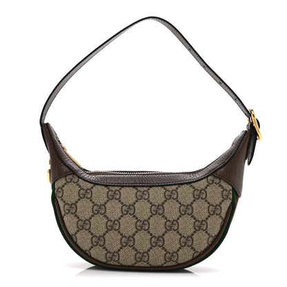 Gucci GG Supreme Monogram Textured Calfskin Web Mini Ophidia Half Moon Hobo Beige Ebony New Acero 1 of 10