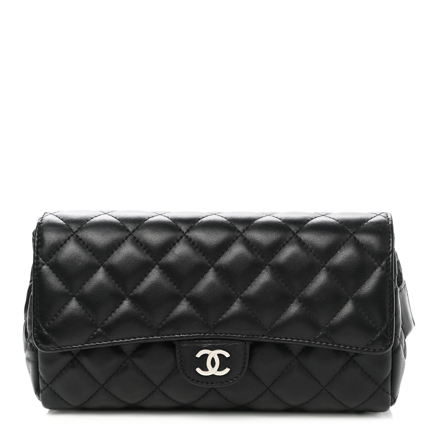Lambskin Quilted Flap Cosmetic Case Black