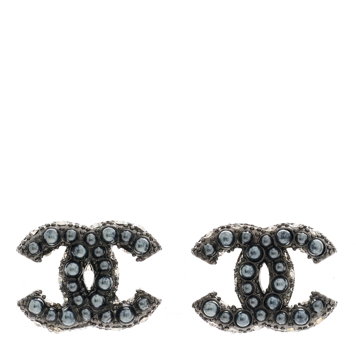 Pearl Crystal CC Earrings Ruthenium