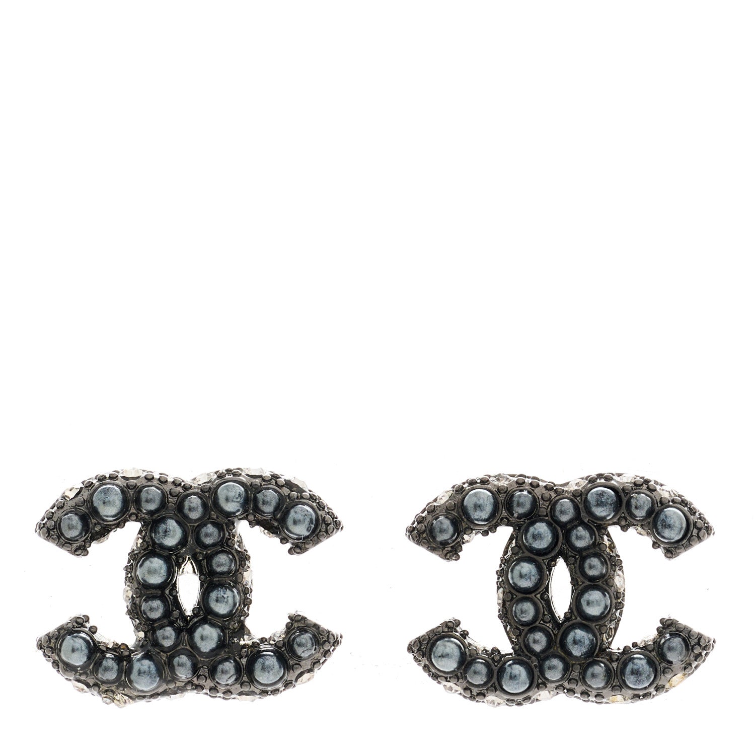 Chanel Pearl Crystal CC Earrings Ruthenium 1 of 5