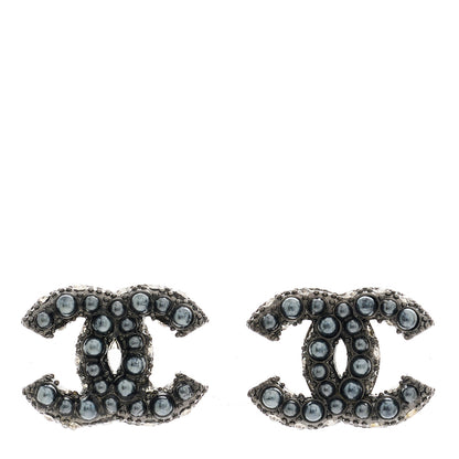 Chanel Pearl Crystal CC Earrings Ruthenium 1 of 5