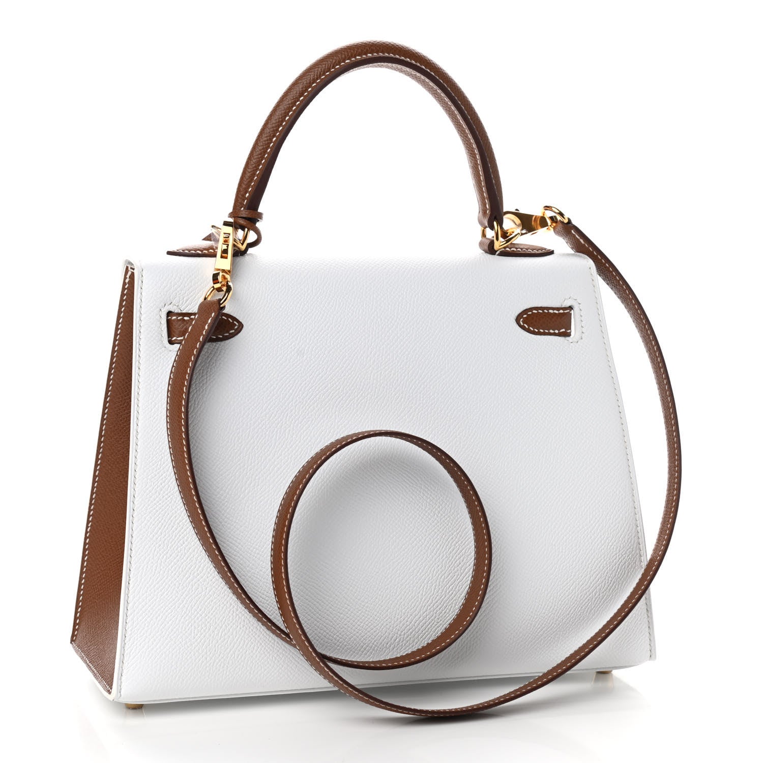 Hermes Epsom Bi-Color Horseshoe Kelly Sellier 25 White Miel 3 of 9