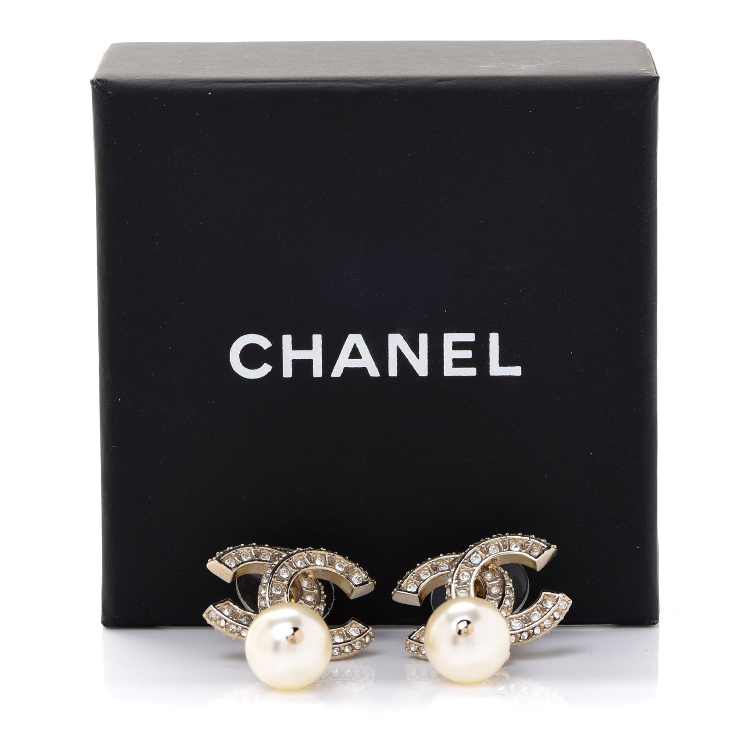 Crystal Pearl CC Drop Earrings Gold