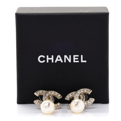 Chanel Crystal Pearl CC Drop Earrings Gold 5 of 5