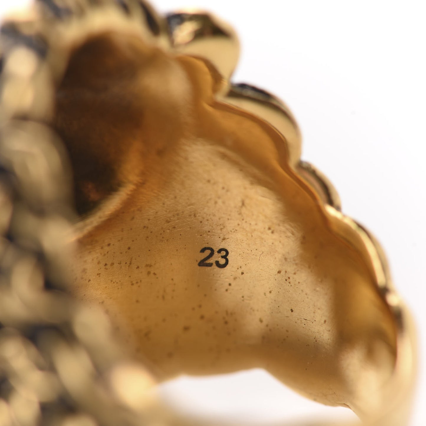 Metal Glass Pearl Lion Head Ring 10.5 Aged Gold