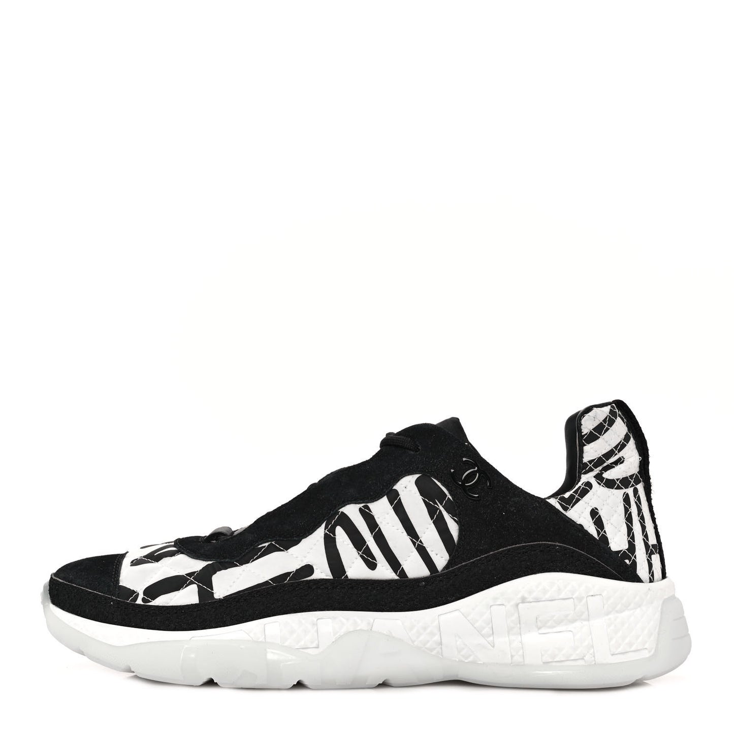 Nylon Suede Calfskin Printed Sneakers 40.5 White Black