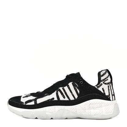 Chanel Nylon Suede Calfskin Printed Sneakers 40.5 White Black 1 of 8