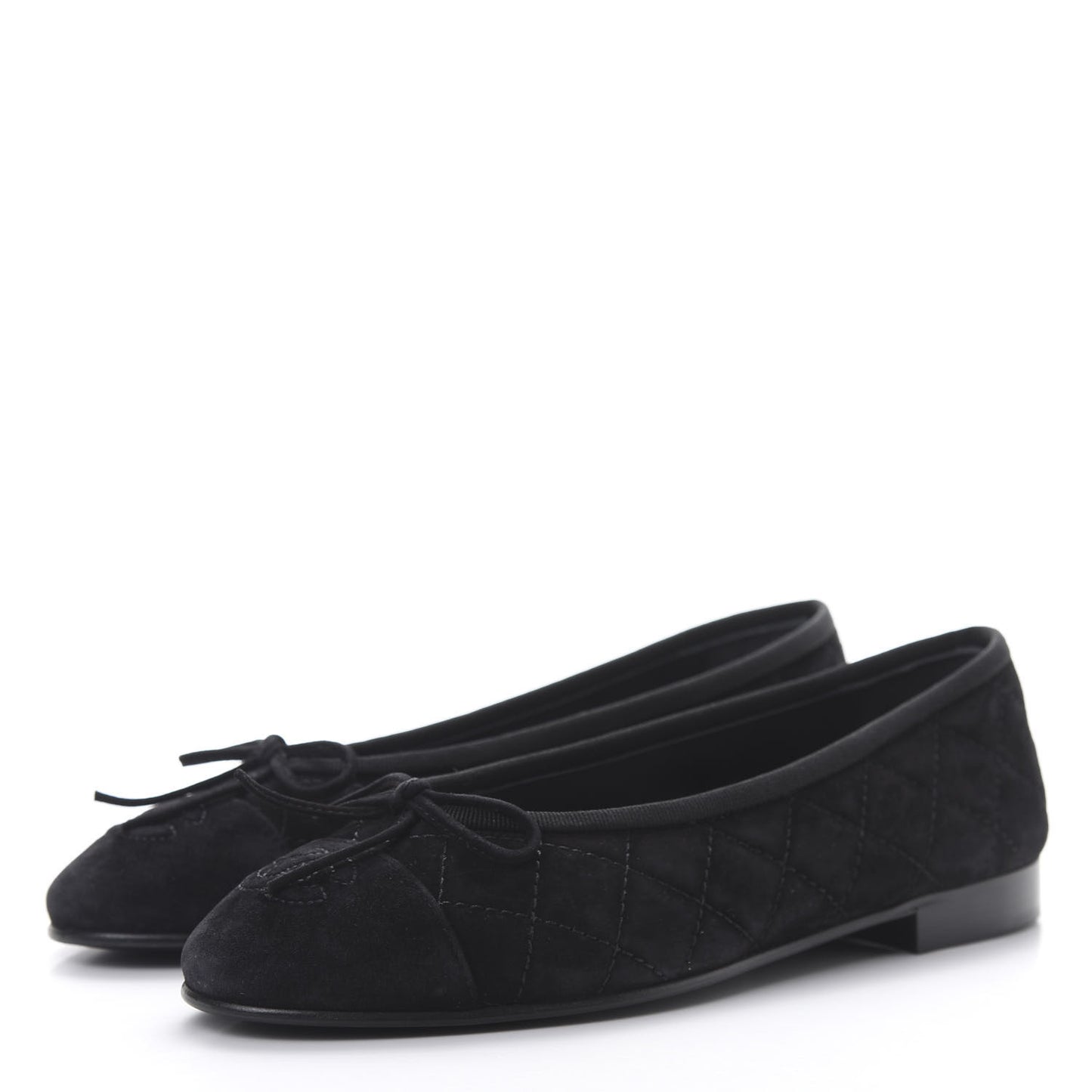 Suede Calfskin Quilted Cap Toe CC Ballerina Flats 36 Black