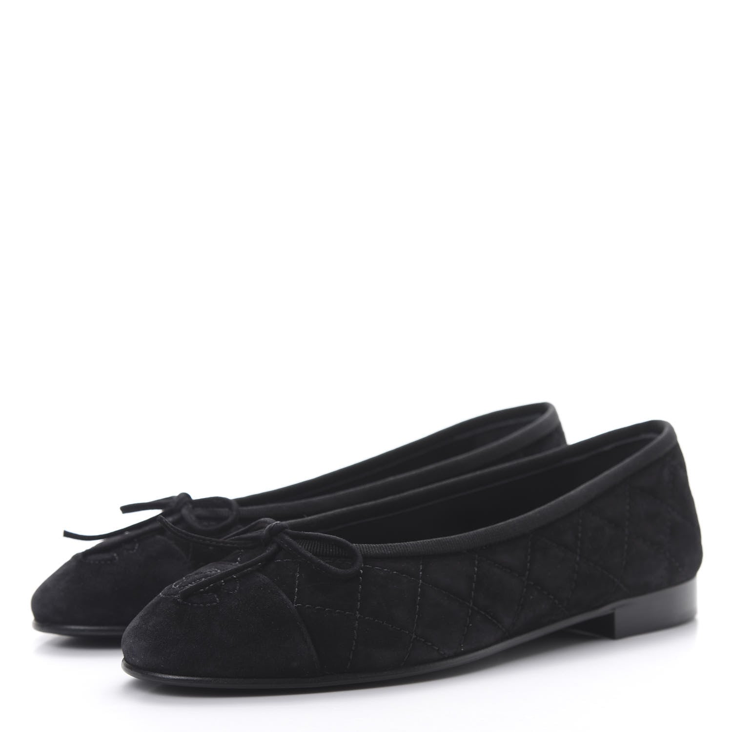 Chanel Suede Calfskin Quilted Cap Toe CC Ballerina Flats 36 Black 3 of 9