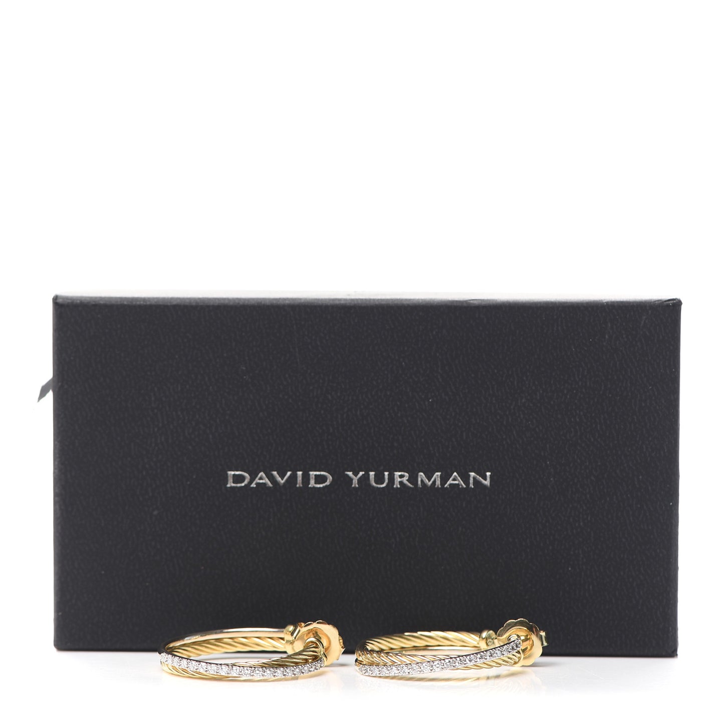 18K Yellow Gold Diamond Crossover Medium Hoop Earrings
