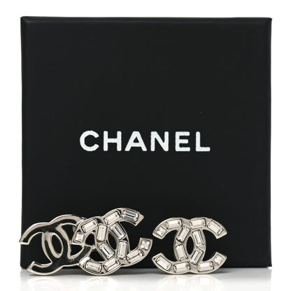 Chanel Baguette Crystal Double CC Earrings Silver 5 of 5