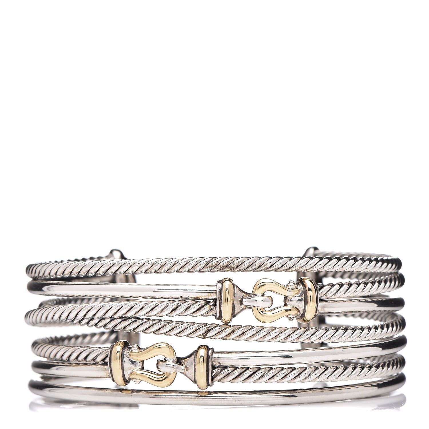David Yurman Sterling Silver 18K Yellow Gold 22mm Buckle Crossover Cuff Bracelet 1 of 4