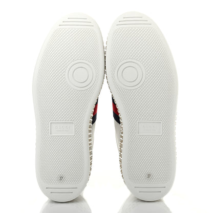 Gucci Calfskin Crystal Web Bee Embroidered Womens Ace Platform Sneakers 37 White 5 of 8