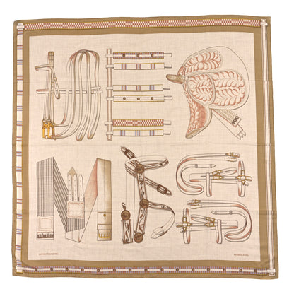 Hermes Cashmere Silk Lettres Equestres Shawl 140 Naturel Beige Rose Poudre 1 of 3