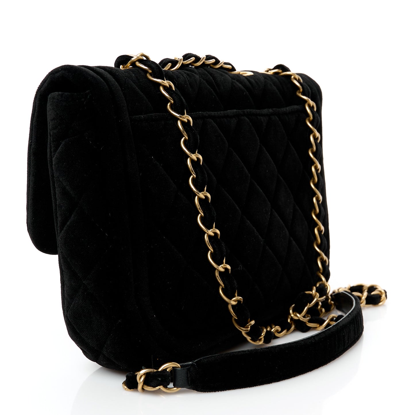 Velvet Quilted Double Frame Flap Black