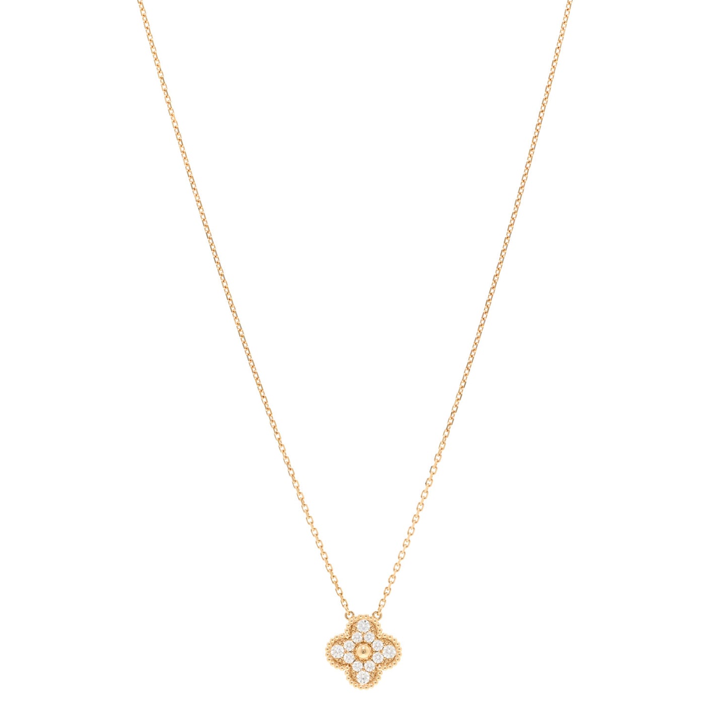 18K Yellow Gold Diamond Vintage Alhambra Pendant Necklace