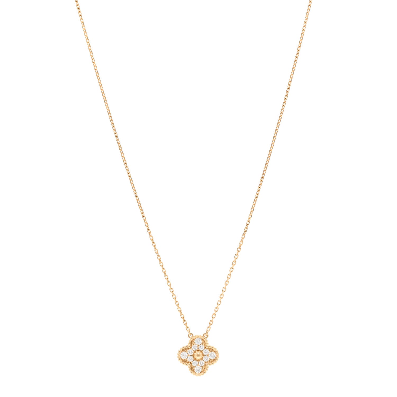 Van Cleef & Arpels 18K Yellow Gold Diamond Vintage Alhambra Pendant Necklace 1 of 6