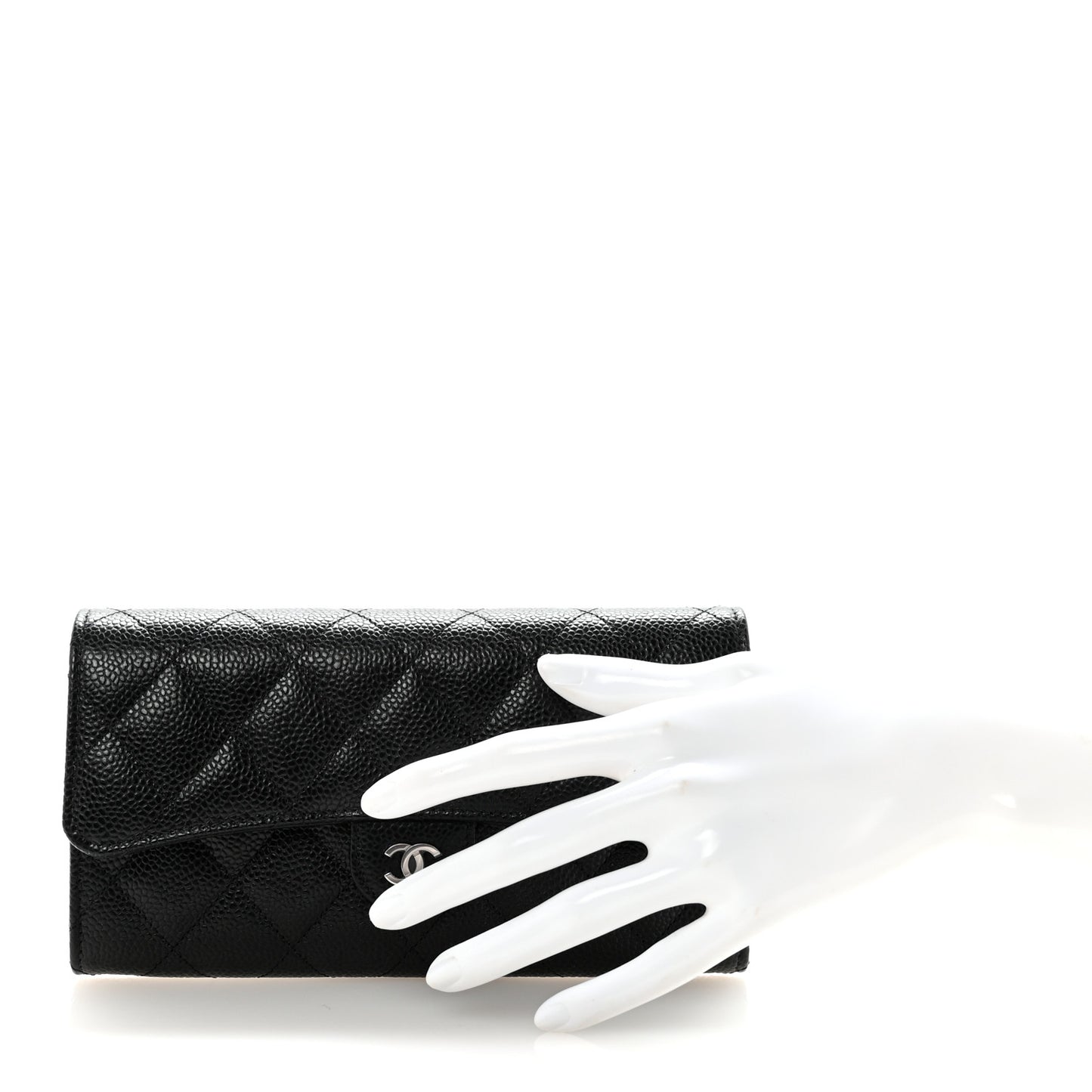 Caviar Quilted Large Gusset Flap Wallet Black