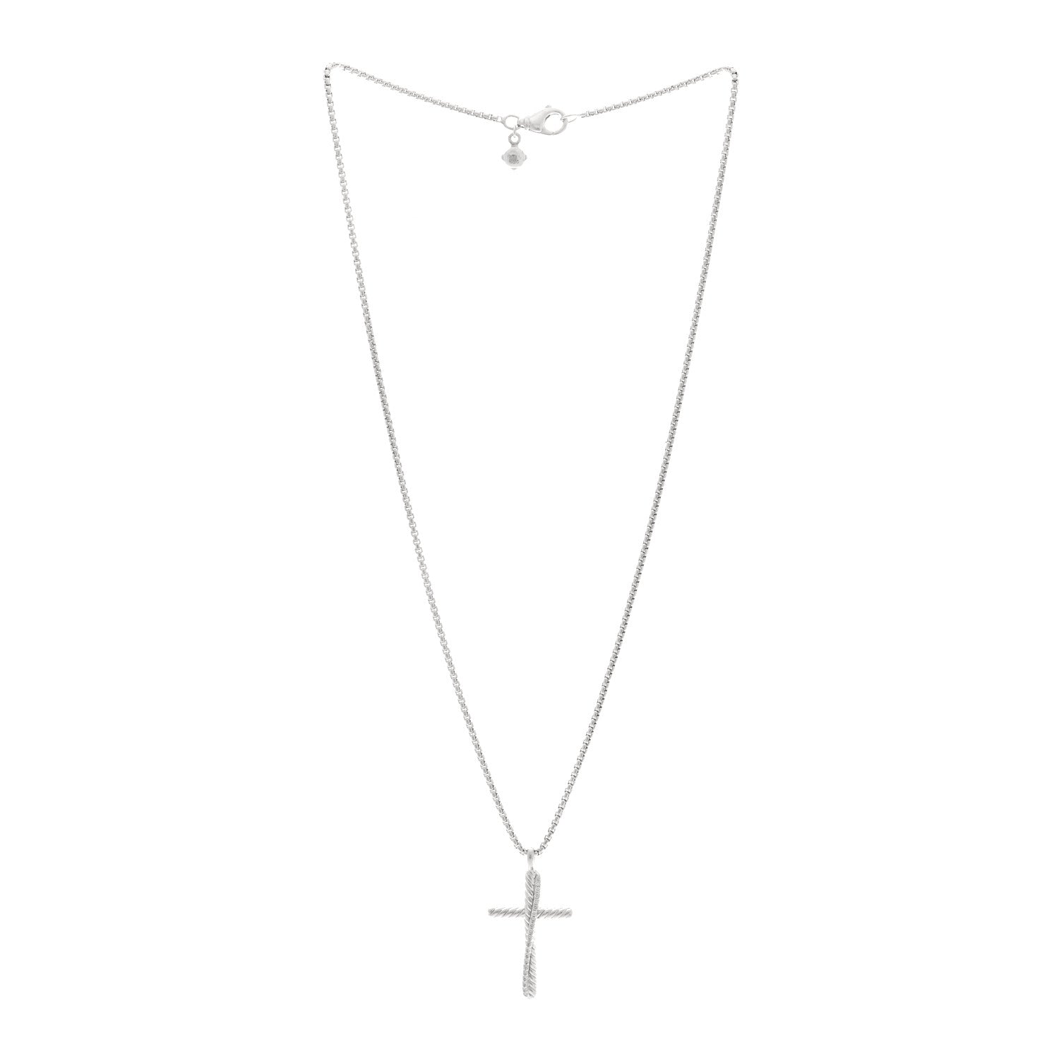 David Yurman Sterling Silver Diamond 35mm Crossover Cross Necklace 3 of 6