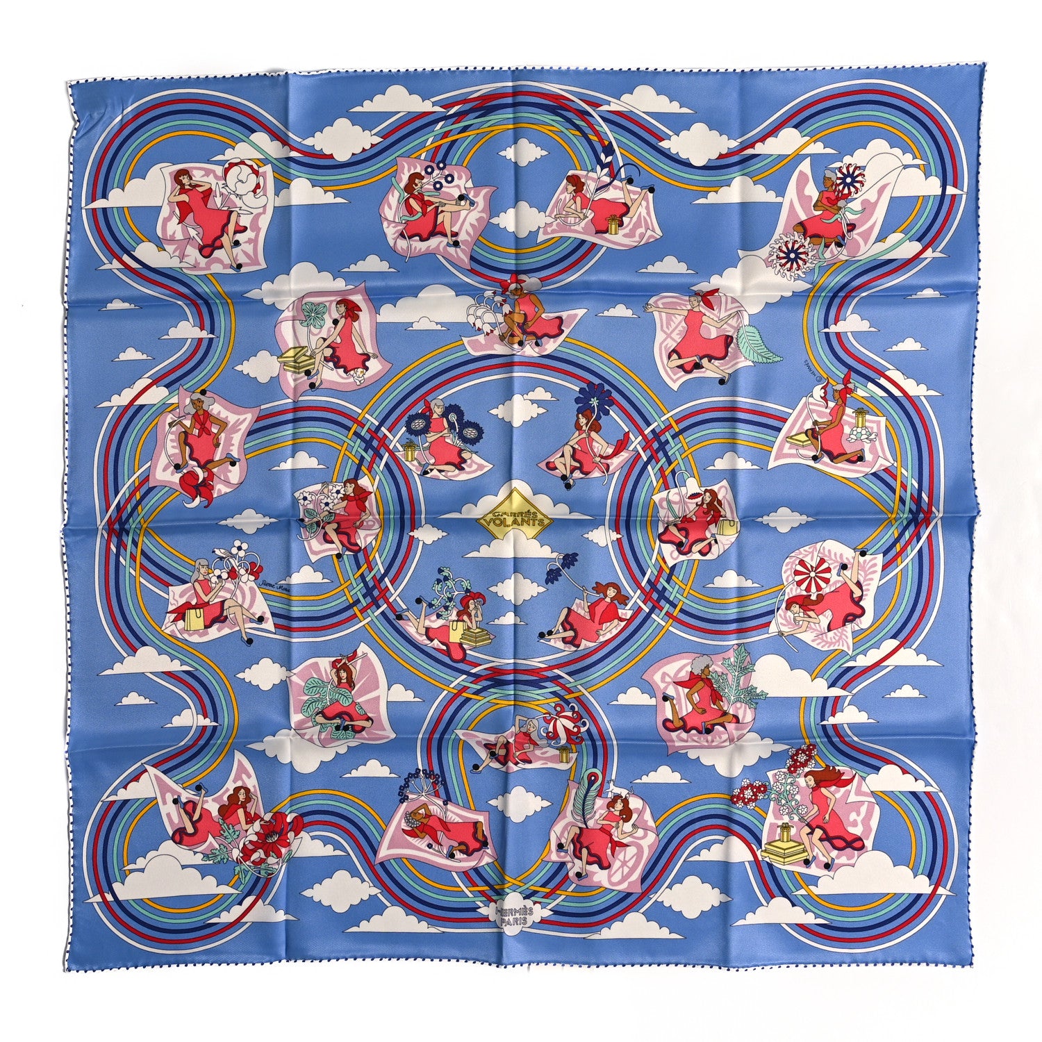 Hermes Silk Carres Volants Scarf 70 Bleu Myosotis White 1 of 3