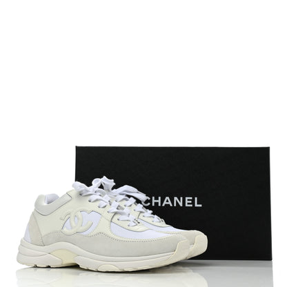 Chanel Mesh Suede Calfskin Grained Calfskin Womens CC Sneakers 37 White 9 of 9