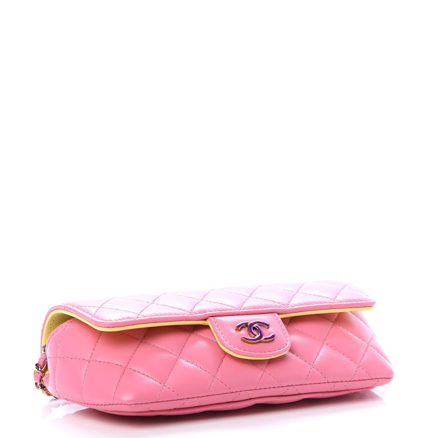 Lambskin Quilted Glasses Case With Chain Pink Yellow
